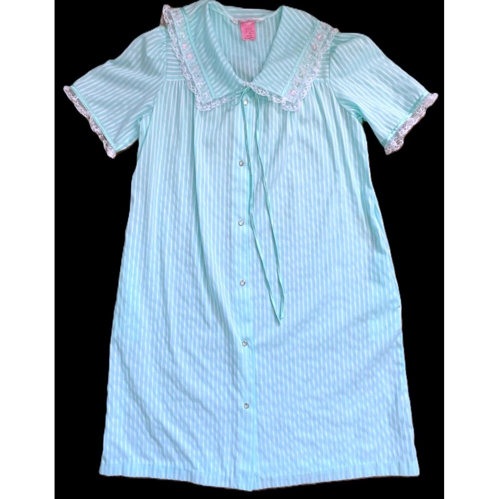 Vtg 1980's Evelyn Pearson Label Duster Length Housecoat, House Dress Lounger LG